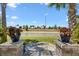Serene backyard view with manicured lawn and scenic water views at 2001 Dagenais Way, The Villages, FL 32163