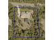 Aerial view of the property showing the home, solar panels, and surrounding wooded area within property lines at 31728 Nutmeg Ave, Eustis, FL 32736