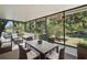 Bright sunroom featuring ample seating, dining table, and expansive water views at 34407 Island Dr, Leesburg, FL 34788