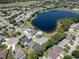 Aerial view of a neighborhood with beautiful homes bordering a picturesque lake, providing stunning waterfront views at 3723 Belle Rose Dr, Leesburg, FL 34748