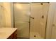 Enclosed shower with glass doors and metal grab bar in a bathroom at 9593 Se 124Th Loop, Summerfield, FL 34491