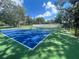 Vibrant blue and green pickleball courts offering a fun recreational space within the community; ready for friendly matches and active lifestyles at 12129 Grand Oak Ln, Oxford, FL 34484