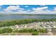 Panoramic aerial view of a residential neighborhood near a serene lake, featuring well-maintained homes and lush greenery at 31799 Broadwater Ave, Leesburg, FL 34748