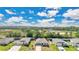 Expansive aerial view showcasing a residential neighborhood with lush green spaces, baseball fields, and manicured lawns at 31799 Broadwater Ave, Leesburg, FL 34748