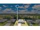 A delightful street view accentuating manicured lawn, blue garage door, and classic single story home design at 31799 Broadwater Ave, Leesburg, FL 34748