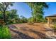 Spacious, tree-lined backyard, covered with mulch, with plenty of space for outdoor activities at 333 Stanley Bell Dr, Mount Dora, FL 32757