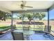Enjoy this cozy screened patio with a ceiling fan and views of the golf course at 3614 Auburndale Ave, The Villages, FL 32162