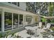 Outdoor patio with tables, chairs, and awning, perfect for relaxation at 3630 Oak St, Mount Dora, FL 32757