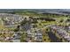Beautiful aerial view of neighborhood with golf course, ponds, and community pool at 5220 Horsford Path, The Villages, FL 32163