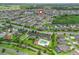Panoramic aerial view of a residential community showcasing homes, amenities, and green spaces at 575 Wheelock St, The Villages, FL 32163