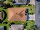 A bird's eye view highlights the home's lot, surrounding landscaping, and proximity to neighboring houses at 633 Jameston Ave, The Villages, FL 32162