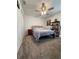Comfortable carpeted bedroom featuring a ceiling fan, a plush bed, and neutral walls at 6846 Wilson Hammock Ave, Groveland, FL 34736