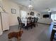 Bright dining room features chandelier lighting and a table with black spindle-back chairs at 6846 Wilson Hammock Ave, Groveland, FL 34736