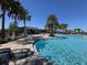 Community pool with ample seating, palm trees, and a spacious deck area for residents at 6846 Wilson Hammock Ave, Groveland, FL 34736
