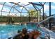 Beautiful screened-in backyard pool with lush landscaping creating a tranquil and private oasis at 850 Oviedo Rd, Lady Lake, FL 32159