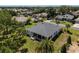 An aerial view showcases the backyard featuring a screened in patio and mature landscaping in a well-maintained neighborhood at 8715 Se 176Th Lowndes Pl, The Villages, FL 32162