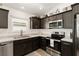 Functional kitchen with stainless steel appliances, dark cabinets, and ample counter space at 947 Couture St, The Villages, FL 32163
