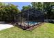 Inviting screened-in pool area with lush tropical landscaping at 1196 Lakeshore Dr, Mount Dora, FL 32757