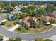 Stunning aerial view of a home with a screened-in patio and a lush, landscaped yard in a desirable community at 21815 Tartan St, Leesburg, FL 34748