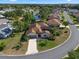 Aerial view of a well-maintained home with a screened patio, mature landscaping, and pond view at 21815 Tartan St, Leesburg, FL 34748