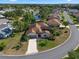 Aerial view of a home with an attached garage, screened lanai and pond view at 21815 Tartan St, Leesburg, FL 34748