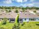 Aerial view of well-manicured backyards featuring screened patios and beautiful landscaping at 27018 White Plains Way, Leesburg, FL 34748