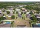 High-angle view showcasing a property with solar panels and a screened pool, set among green lawns and mature trees at 274 Giovani Blvd, Clermont, FL 34715