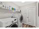Well-lit laundry room features modern appliances and storage shelf at 5306 Greens Dr, Lady Lake, FL 32159
