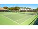 Community tennis courts with green surface, black fencing and palm trees in the background at 5614 King James Ave, Leesburg, FL 34748