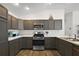 Well-lit kitchen with stainless steel appliances and dark cabinetry at 5817 Valente Ct, The Villages, FL 32163