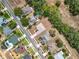 Aerial shot of an orderly residential area with manicured lawns, driveways, and street trees, with backyard swimming pools at 13546 Biscayne Grove Ln, Grand Island, FL 32735