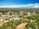 Wide aerial shot displays houses, lush vegetation, with a distant lake and under a sunny and blue sky at 13546 Biscayne Grove Ln, Grand Island, FL 32735