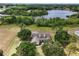 Aerial view of home surrounded by lush greenery and a serene lake nearby at 17728 Palm View Cir, Mount Dora, FL 32757
