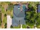 Aerial view displaying the home's pool, lanai, and meticulously landscaped grounds at 39206 Treeline Dr, Lady Lake, FL 32159