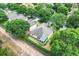 Aerial perspective of a residential neighborhood showcasing well-kept homes, mature trees, and a screened-in patio at 4167 Capland Ave, Clermont, FL 34711