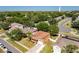 Aerial view showcasing the home's location in a tree-lined suburban neighborhood with proximity to local landmarks at 520 Rob Roy Dr, Clermont, FL 34711