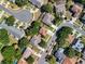 Aerial view of neighborhood with tree-lined streets, well-kept lawns, and a peaceful residential atmosphere at 520 Rob Roy Dr, Clermont, FL 34711