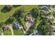 Aerial view of a home with a circular driveway, pool, and lush landscaping, showcasing its impressive features at 5495 County Road 125, Wildwood, FL 34785