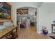 View of the spacious living room showcasing hardwood floors and an open floor plan at 16200 E Shirley Shores Rd, Tavares, FL 32778