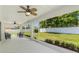 Covered patio featuring ceiling fans, tiled flooring and backyard views at 16380 Se 84Th Ct, Summerfield, FL 34491