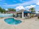 Inviting kidney-shaped pool with a covered patio and a serene backyard setting at 632 Delgado Ave, The Villages, FL 32159