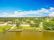 Scenic aerial view showcasing lake access, docks, and lush green spaces near the community at 1001 N Lakeshore Blvd, Howey In The Hills, FL 34737