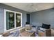 Comfortable covered patio area features stylish furniture, ceiling fan, and access to the home's interior at 1486 Joshua Ct, The Villages, FL 32163