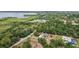 An aerial view displays a house with lake views, surrounded by lush greenery and other houses at 6905 Clayton St, Mount Dora, FL 32757