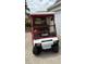 Front view of a white golf cart with red seat covers and clear plastic side flaps at 8097 Se 174Th Belhaven Loop, The Villages, FL 32162
