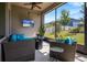 Inviting screened patio featuring comfortable seating and a mounted TV, providing an outdoor entertainment space at 13304 Magnolia Valley Dr, Clermont, FL 34711