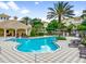 Community pool with lounge chairs, palm trees, and condo buildings in the background at 1795 Piedmont Pl, Lake Mary, FL 32746