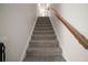 Carpeted stairway with wooden handrail, leading to an upper level in a bright space at 1893 Banning Beach Rd, Tavares, FL 32778