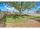 Spacious backyard with green lawn, a large tree, and a wooden fence at 2136 Fish Eagle St, Clermont, FL 34714