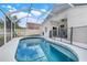 Lush backyard featuring a sparkling pool, screen enclosure, and covered patio at 2136 Fish Eagle St, Clermont, FL 34714